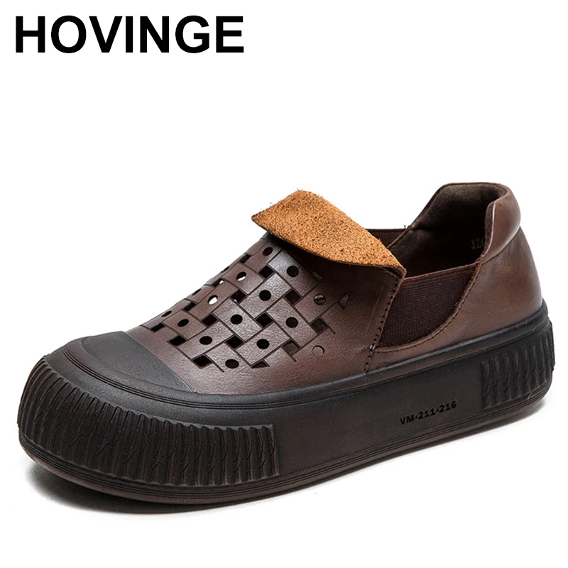 

New Spring Summer Hollow Breathable Sandals Genuine Leather Shoes Woman Increased Shoes