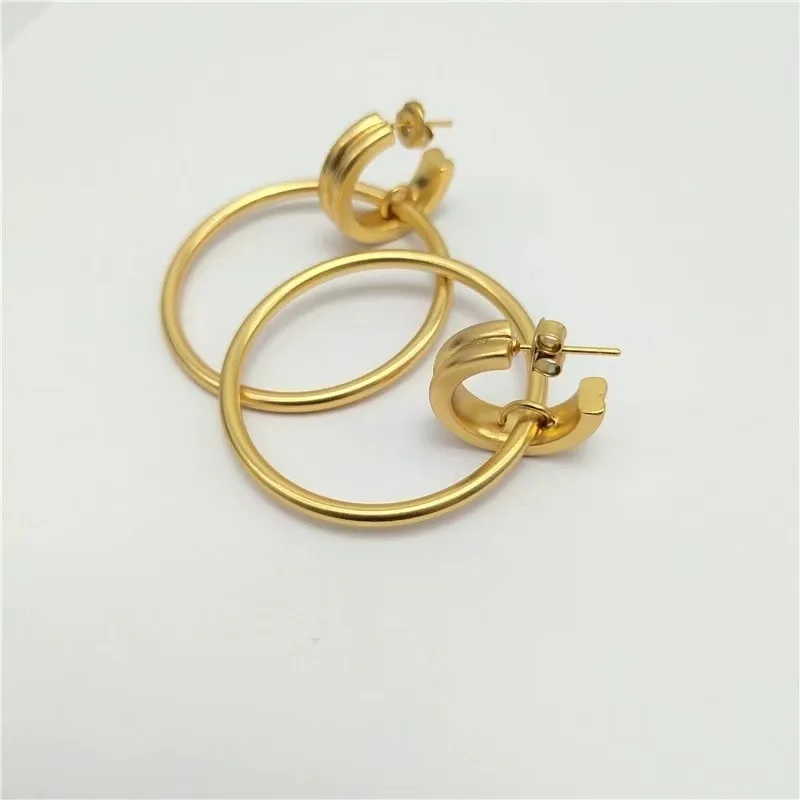 VKVVA Fashion Simple Large Double Circle Hoop Mirror Polished Gold-plated Geometric Stud Earrings for Women Daily Jewelry