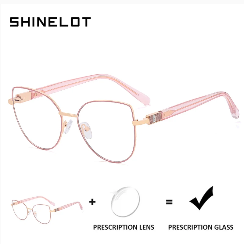 

SHINELOT 82123 Prescription Myopia Eyewear Women delicate Glasses Cat Eye Anti Blue Light Photochromic Optical Eyeglasses