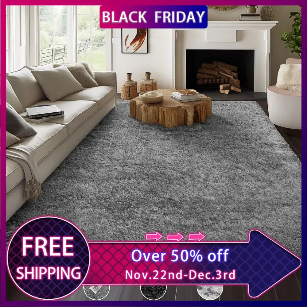 Machine Washable Upgrade 8x10 Rugs for Living Room, Fluffy Shaggy Soft Area Rug, Gray Non-Slip Indoor Floor Carpet for Bedroom