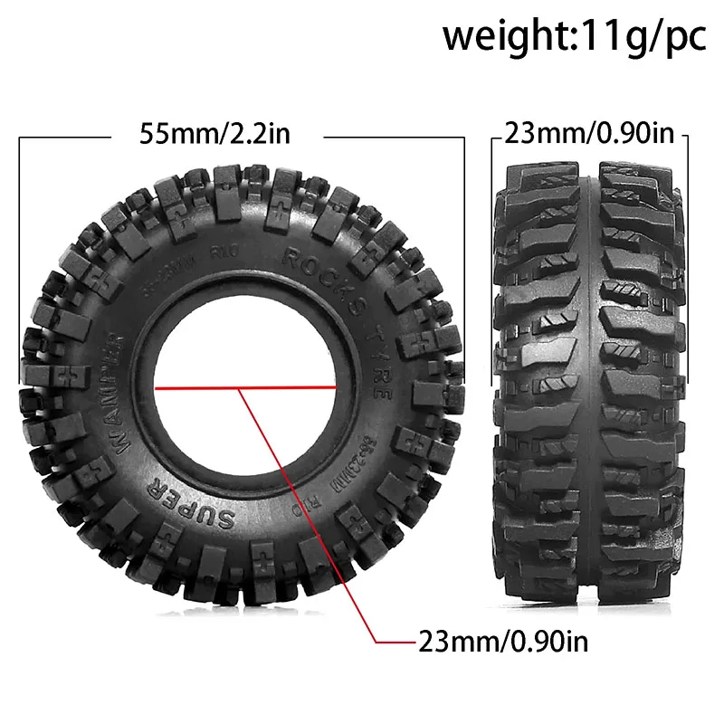 

4Pcs 55mm 1.0" Soft Rubber Mud Tires for 1/18 & 1/24 RC Crawler Cars - TRX4M/SCX24/AX24 Upgrade Parts Enhanced Grip & Durability