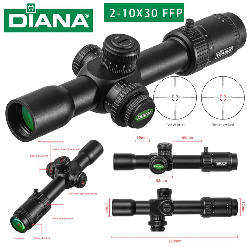 

DIANA HD 2-10X30 FFP Scope Illuminated R/G Etched Glass Reticle Riflescopes Lock Reset Hunting Optical Sights