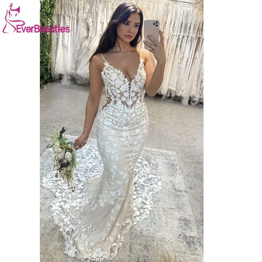 Vestidos De Novia Lace Boho Trouwjurken V-Hals Zeemeermin Robe De Mariee Bohemian Bruidsjurken Voor Bruid