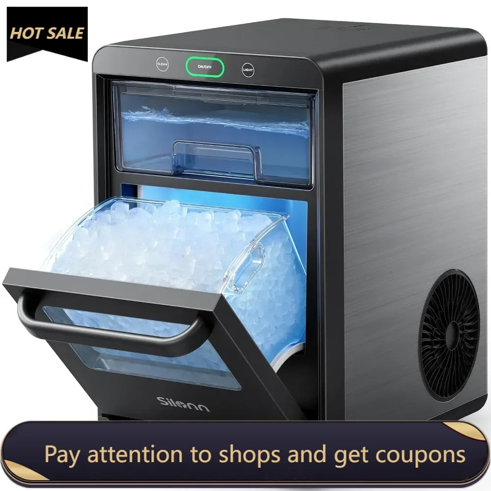 Nugget Ice Maker Countertop - Pebble Ice Maker Machine Crushed Ice, Pellet Ice 44 lbs per Day, Pull-Out Water Tank