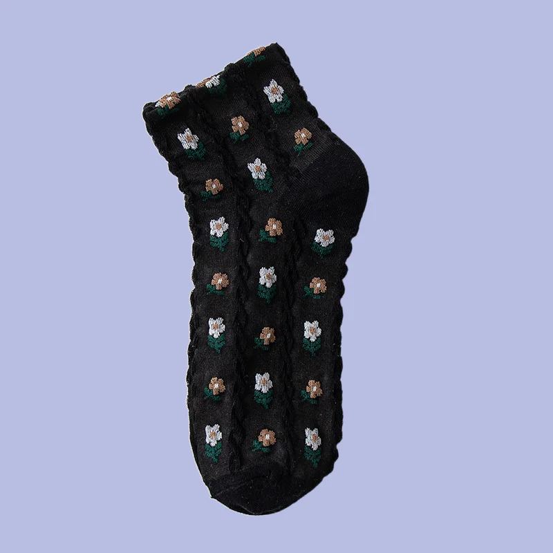 Chaussettes en coton à tube court pour étudiants, style collège, doux, petit, floral, filles, nouveau, printemps, été, 5/10 paires