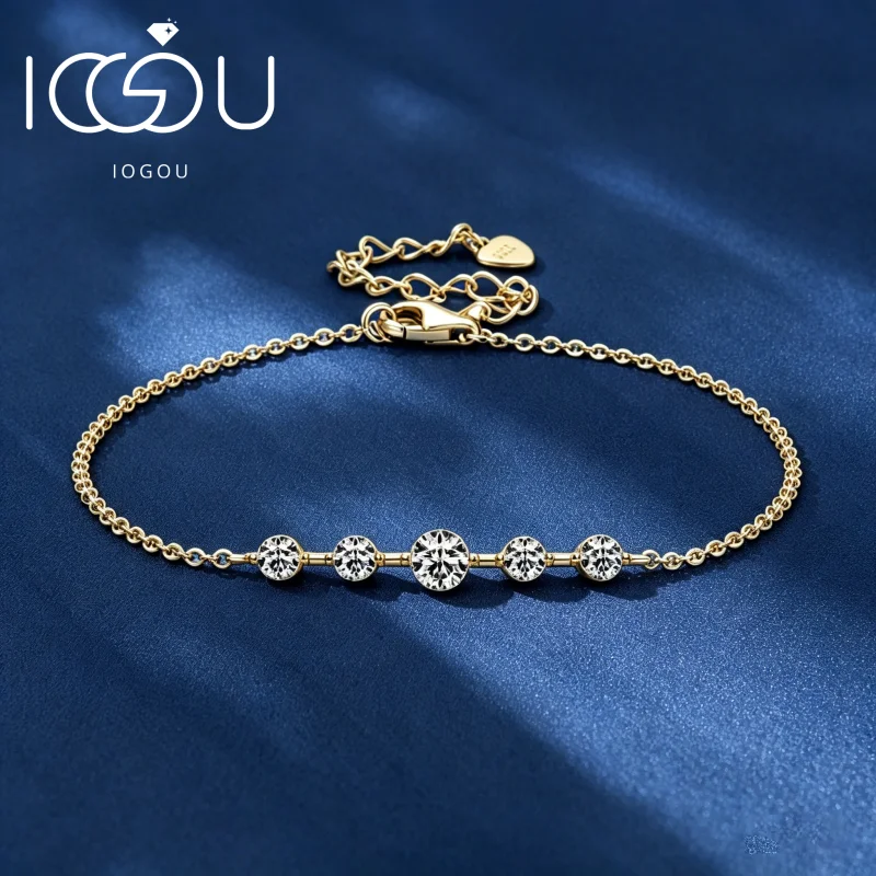 

IOGOU 2026 New Gold Plated 925 Silver Bracelet 4mm&3mm D Color Round Cut Moissanite Diamond Certified Jewelry Gift for Women