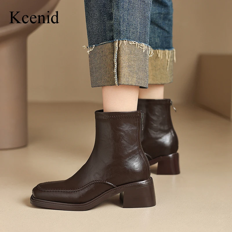 

Kcenid Fashion Splicing Square Toe Ankle Boots For Women Square Heel Street Style Modern Shoes Woman Autumn Winter Chelsea Boots