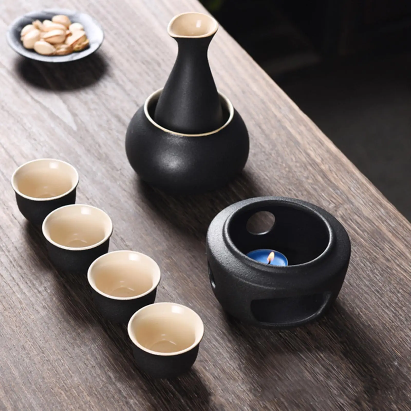 

Ceramic Sake Set Cups with Warmer Stove Drinkware Warming Bowl Sake Bottle Porcelain Pottery for Home Restaurant Gift Tea Party