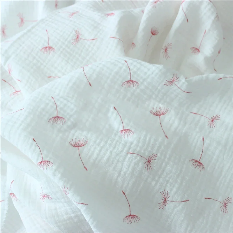 135cm X50cm High Quality Soft Thin Double Crepe Hedgehog Texture Pink Dandelion Cotton Fabric, for Shirt Underwear Sewing Cloth