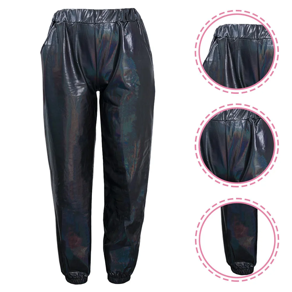 

Metallic Workout Leggings for Women High Waist Elasticated Sweatpants Breathable Stylish Pants for Gym Wear 80S