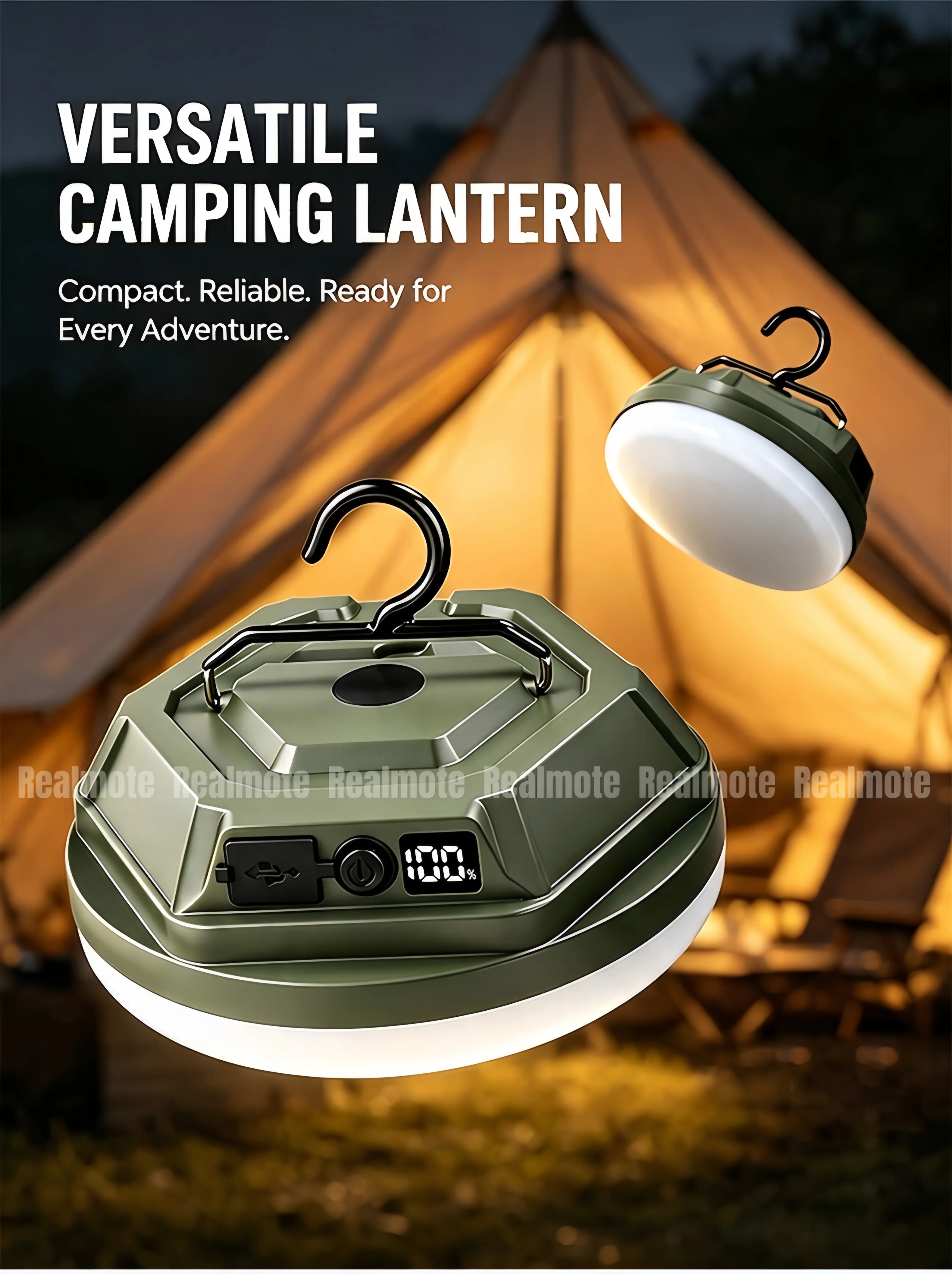 5 Modes LED Camping Lantern 300-500LM Dual Light Source Power Bank Digital Display Waterproof Outdoor Tent Lighting