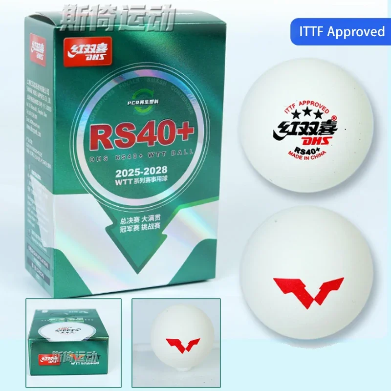 DHS RS40+ Table Tennis Balls WTT PCR New Material 40+mm Ping Pong Balls with Seam for Training Competition ITTF Ping Pong Ball