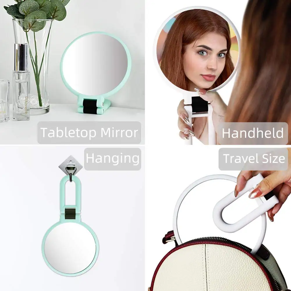 Travel Magnifying Hand Mirror Double Sided 1x 15x Makeup Mirrors Folding Standing Portable Beauty Vanity Girls Women Men Shaving