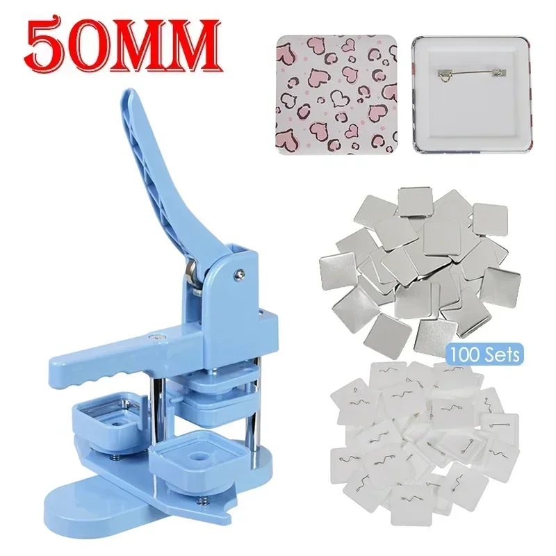 Badge Pin Button Maker Machine DIY 50x50mm Square Badges Set with 100pcs Button Making Materials Badge Press Maker Machine Kit