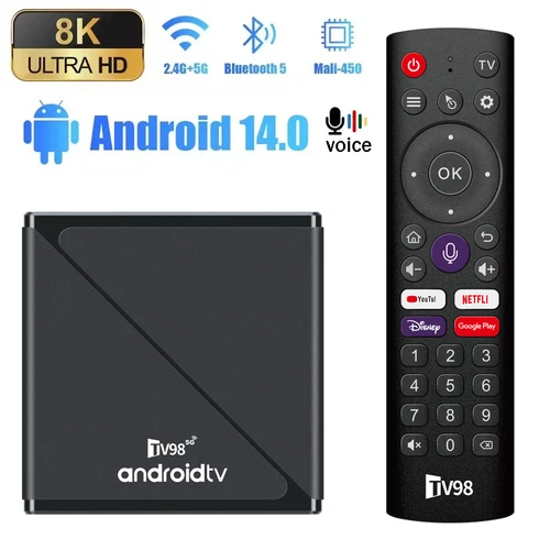 Imagen 1 del producto TV98 ATV PRO TV Box Android 14 BT 5,0 Smart IPTV TV BOX Allwinner H313 Quad Core 4K 8K Android WiFi 4G 5G caja superior remota de voz