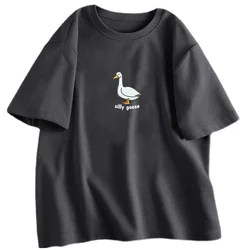 Silly Goose T-Shirt Women Trendy Unisex T Shirt Summer Cotton Short Sleeve Fuuny Goose Tshirts Tops Unisex Aesthetic Clothing