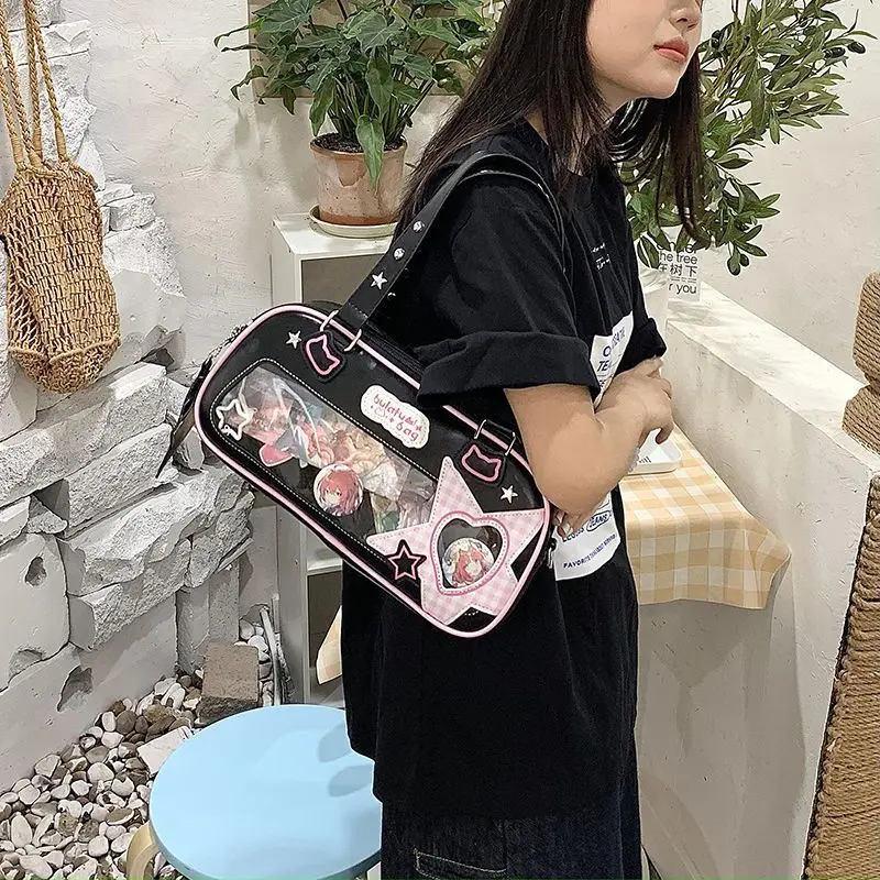 Bolsa de ombro feminina de alta capacidade, bolsas doces para meninas, moda japonesa, axilas, MBTI-Kawaii, Jk, 2024