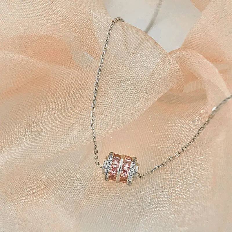 Pink Zircon Small Man Waist Pendant Necklace Women 925 Sterling Silver Personalized Simple Korean INS Jewelry