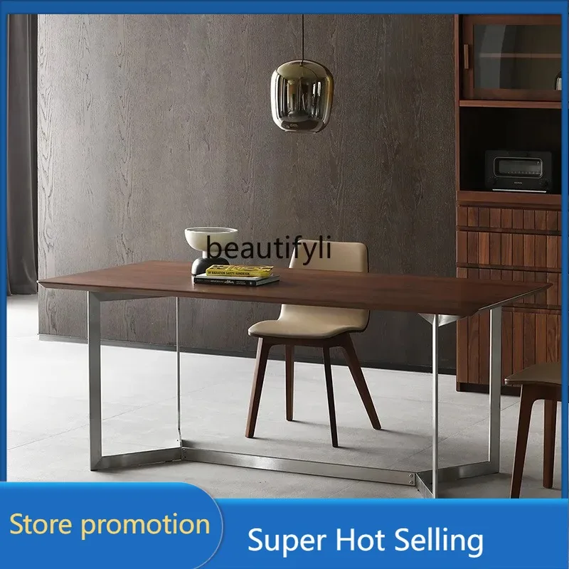 

a485 Italian simple solid wood log/North American black walnut/stainless steel rectangular western dining table