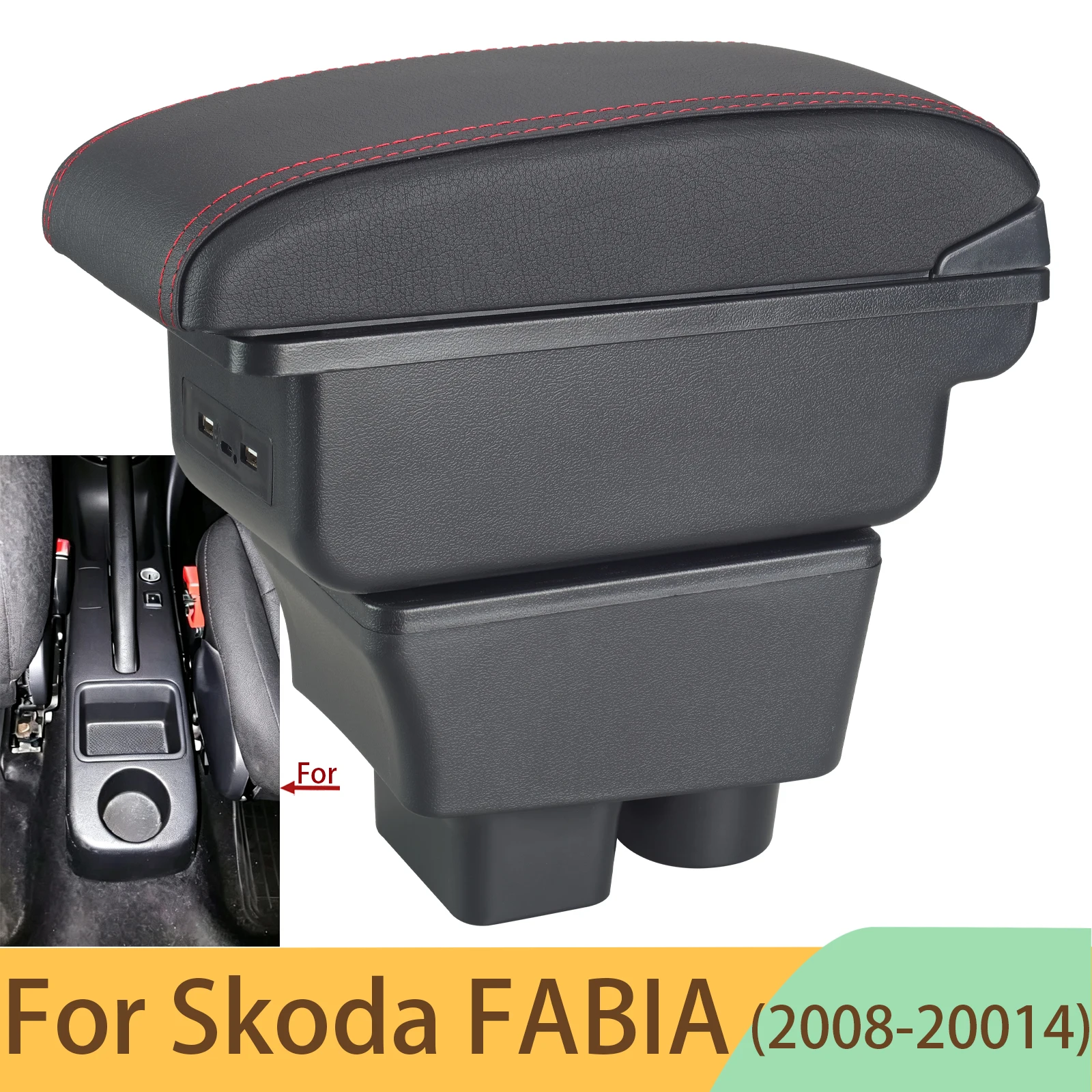 For Skoda FABIA Armrest Box For Skoda Fabia II 2 Car Armrest 2008-2014 Curved Surface Leather Car Storage Box Simple Installatio
