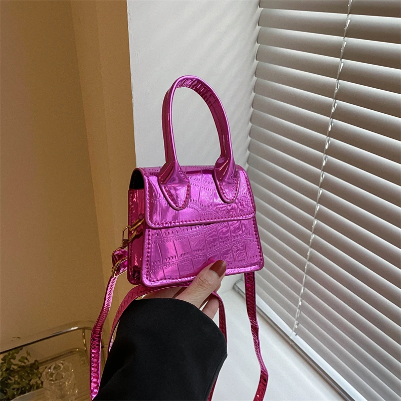 Fashionable Candy Color Stone Texture Shiny Mini Square Flip Crossbody Shoulder Bag Portable Lipstick Storage Pouch For Women Da