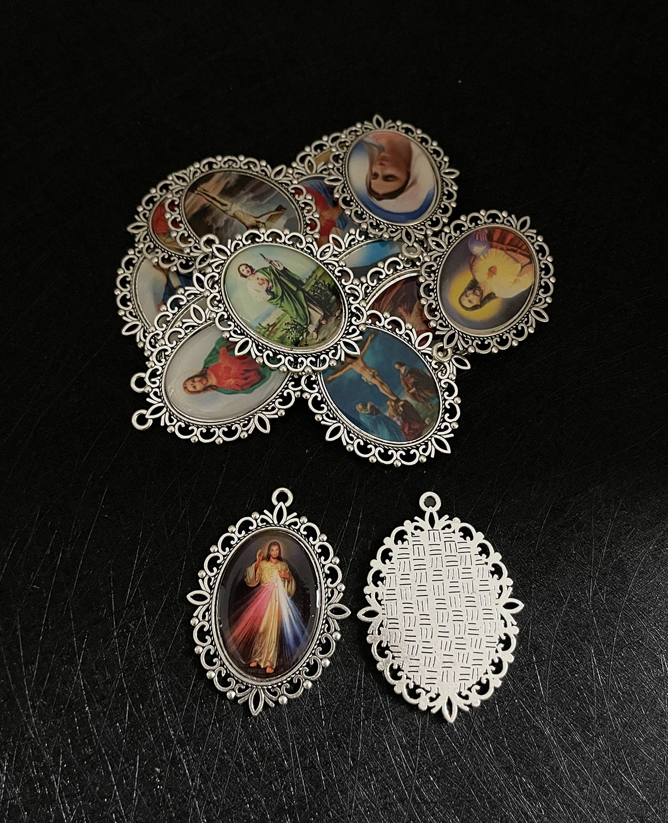 5 قطعة مزيج عشوائي أيقونة الدينية المقدسة سيدةنا القديس يود القلب المقدس الصليب قلادة عقد دي اي واي تذكار صنع المجوهرات أجزاء
