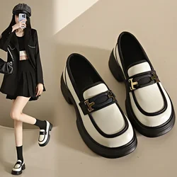 Retro British Style Small Leather Shoes for Women's 2024 New Sponge Cake Thick Sole Loafers Heels Women
