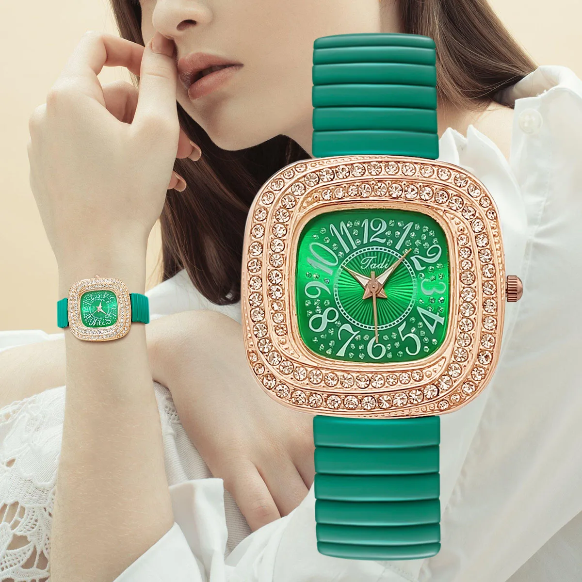 Women Fashion Business Diamond Elastic Band Quartz Watch