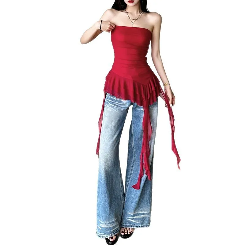 Lente 2025, nieuwe dames gebreide omslagborst, één schouder, onregelmatige golf, pure kleur, grensoverschrijdende sle, faionable top