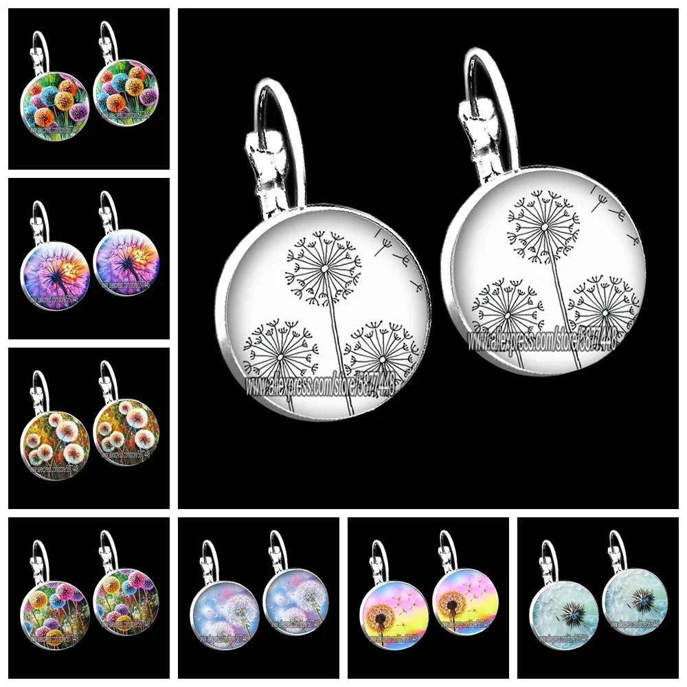 Beautiful Dandelion Flowers Women Earring Natural Plant Art Pictures Crystal French Hook Earrings Gift for Girl