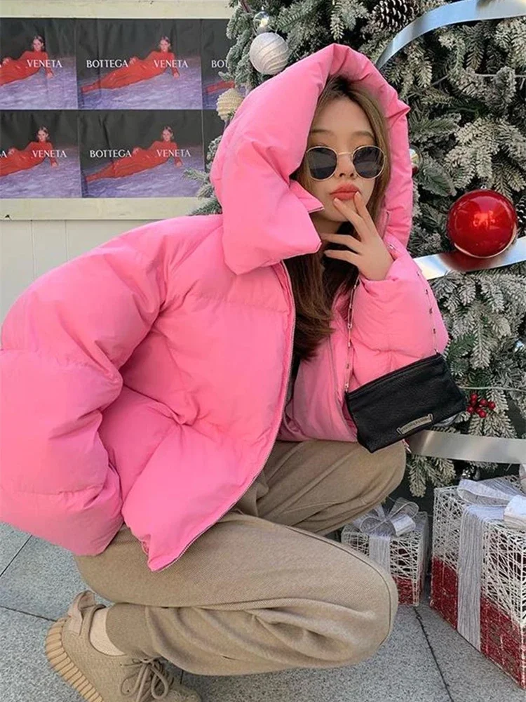 Coat Women Winter Jacket Korean Fashion Baggy Thickening Warm Bubble Ladies Cropped Coat Cotton Padded Outwear Parkas