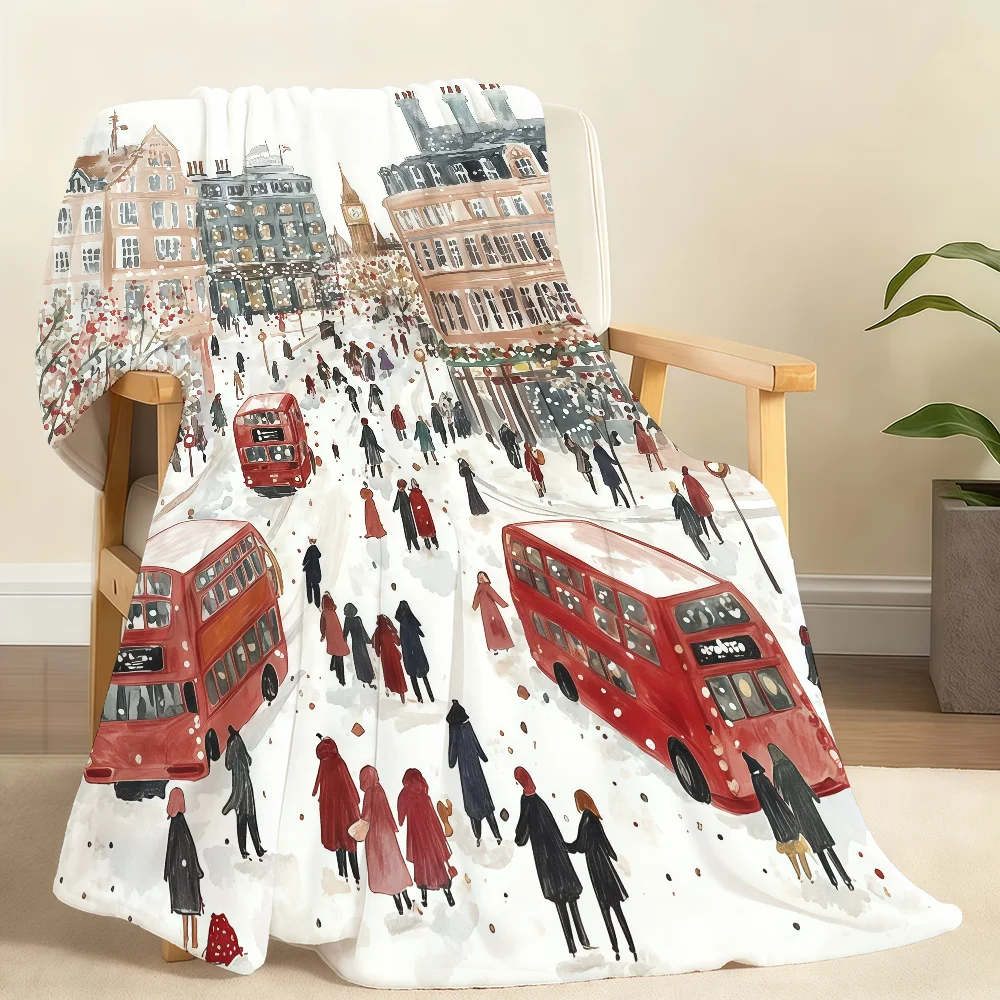 Retro Christmas Street Scene Blanket For Soft Throw Blanket for Picnic Bed Sofa Home Bedroom Cozy Warm Comfortable