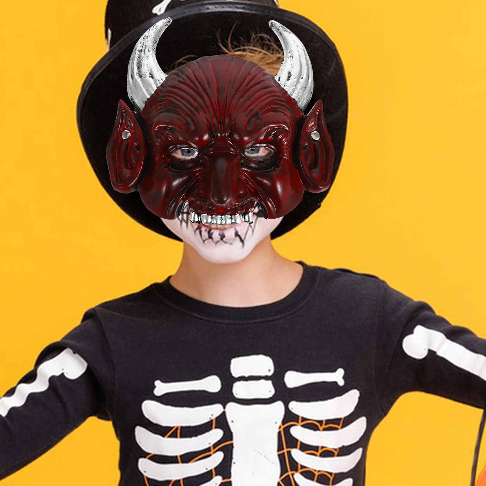 

Half Face Devil Mask Sharp Horns Red Halloween Mask Men Scary Demon Costume Cosplay Masquerade Party Halloween Half Face Scary