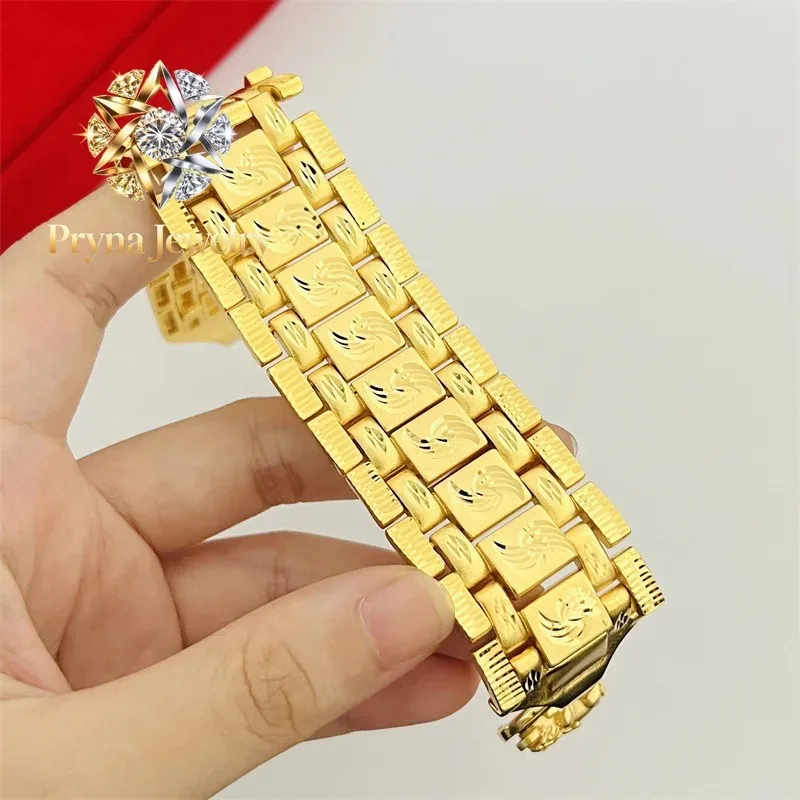 Pryna Jewelry   9999 24K Real Gold Jewelry Wide Hand Row Men's and Women's Bracelet Fashion Hand Garment Accessories