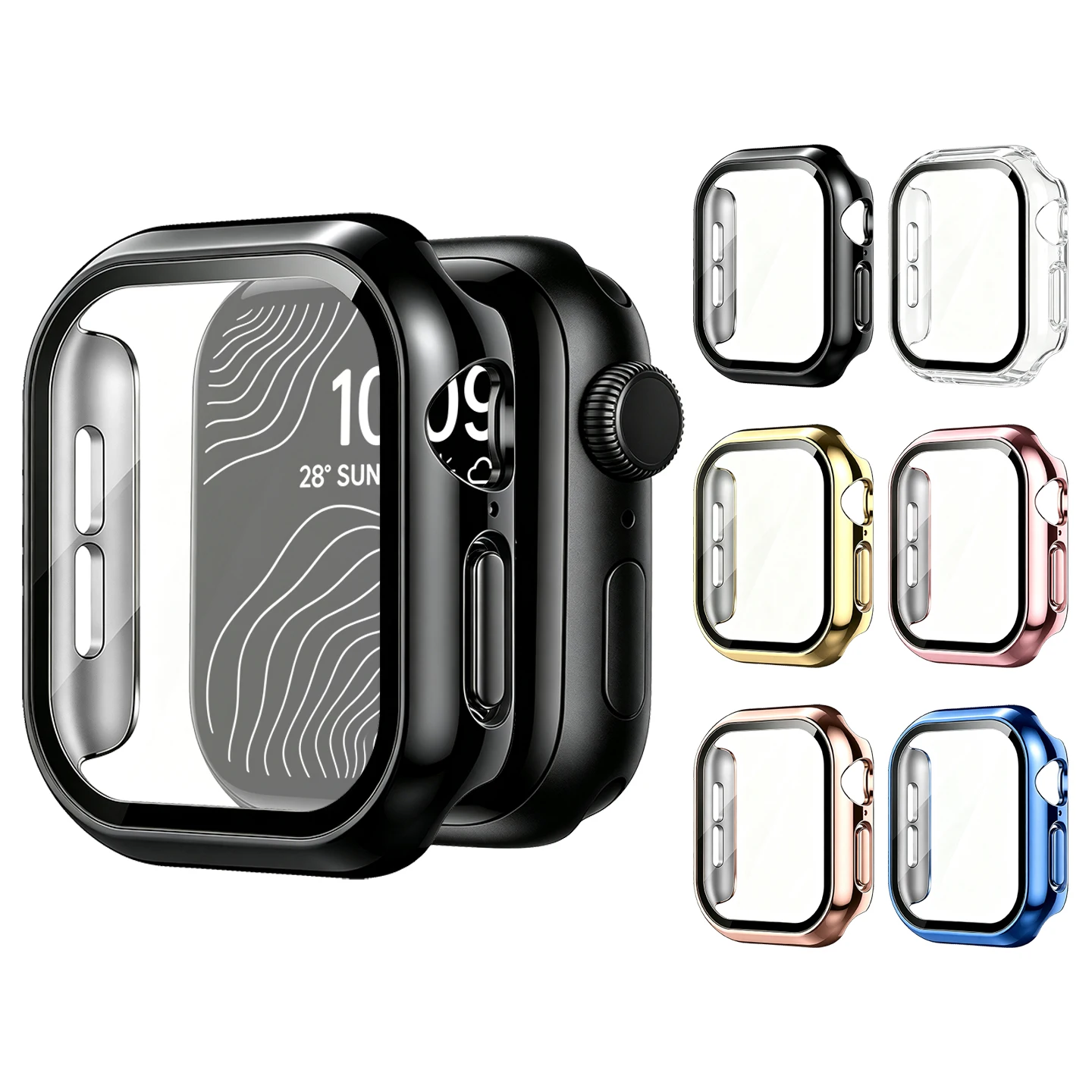 Electroplated PC Shell+Tempered Film For Apple Watch Series12 11 10 All Around Coverage Protective Case Smart Watch Accessories