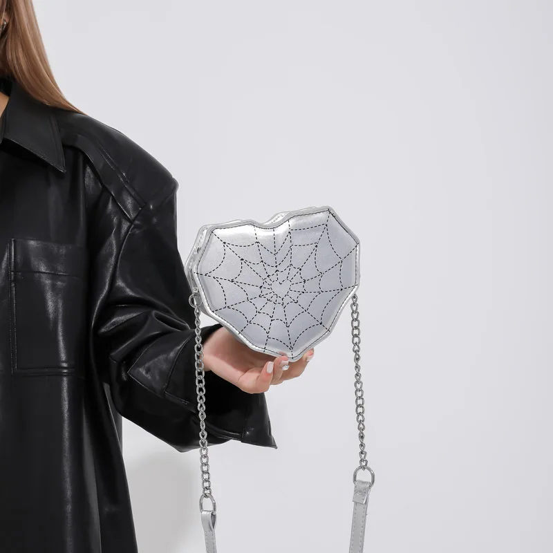 Fashion, Creativity, Personality, Cool and Spicy Style, Women's Bag, Shiny Heart, Chain One-shoulder Crossbody Bag