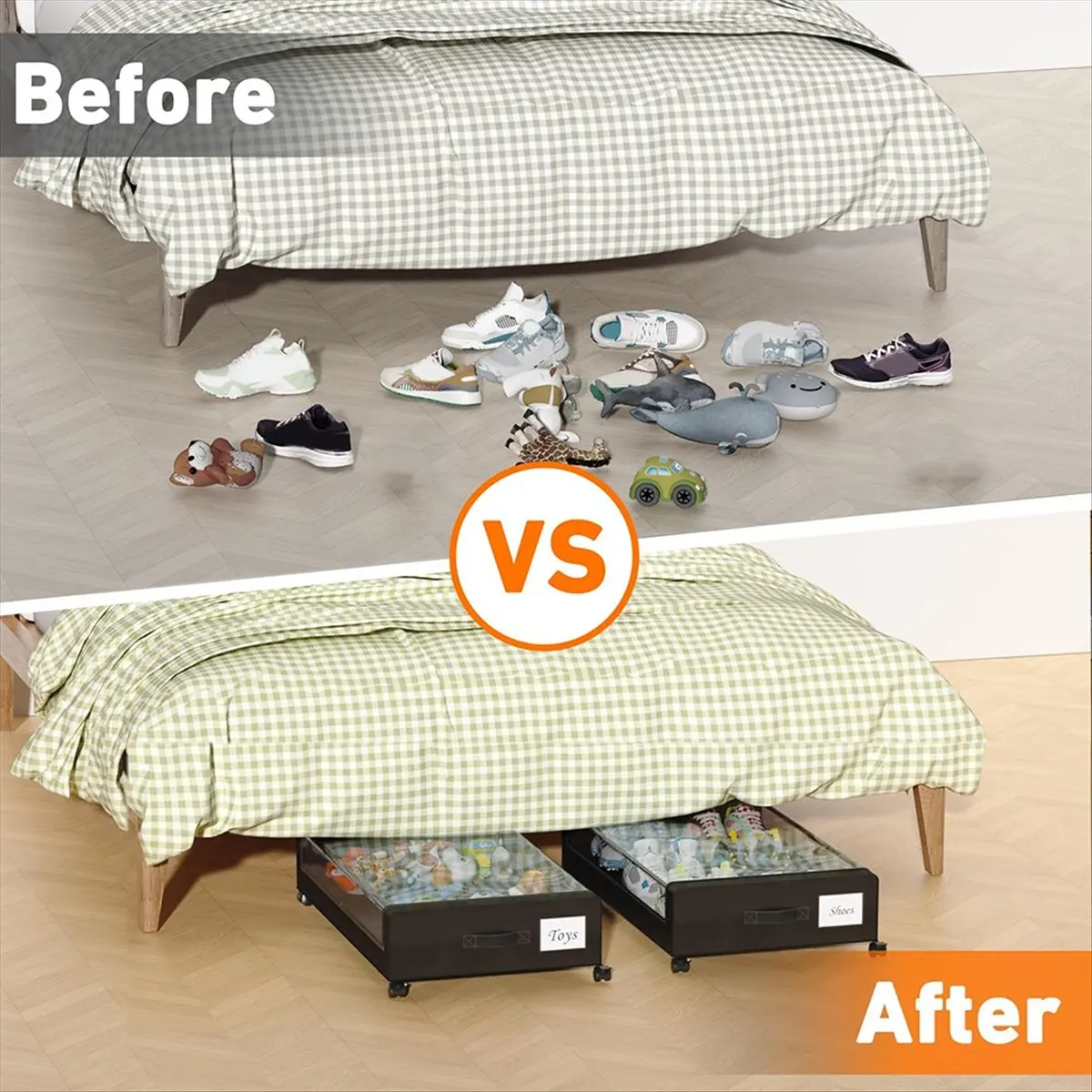 Under Bed Storage with Wheels,2-Pack Under Bed Storage Containers with Lids Rolling Under Bed Drawer
