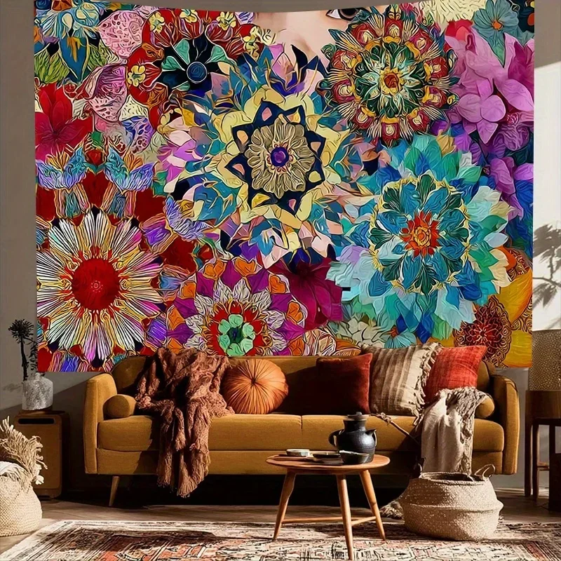 Vibrant Bohemian Floral Tapestry Wall Hanging Boho Chic Living Room Decor Art Textile Macrame Style