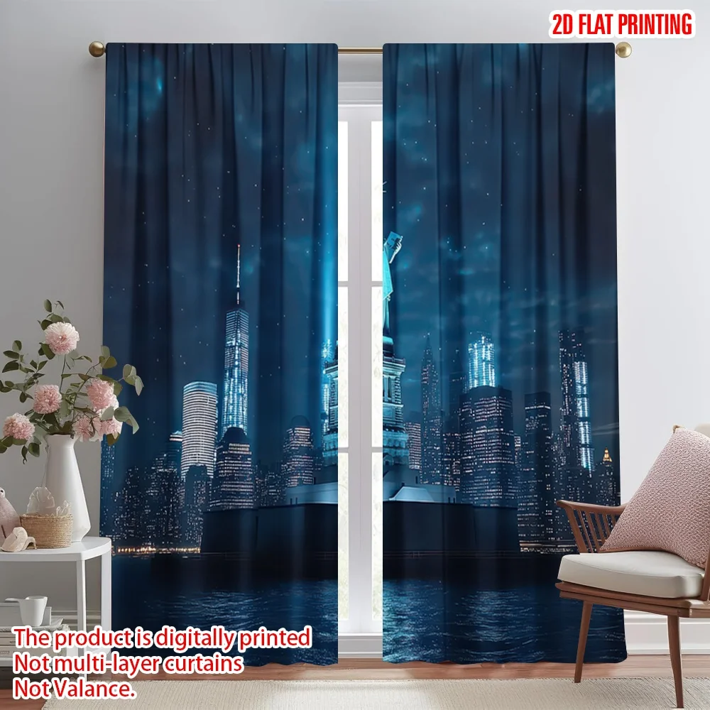 

2D flat printing 2pcs Curtain Statue Illuminated in Night Digital Printed Polyester Drapes Party Decorations for Parties and