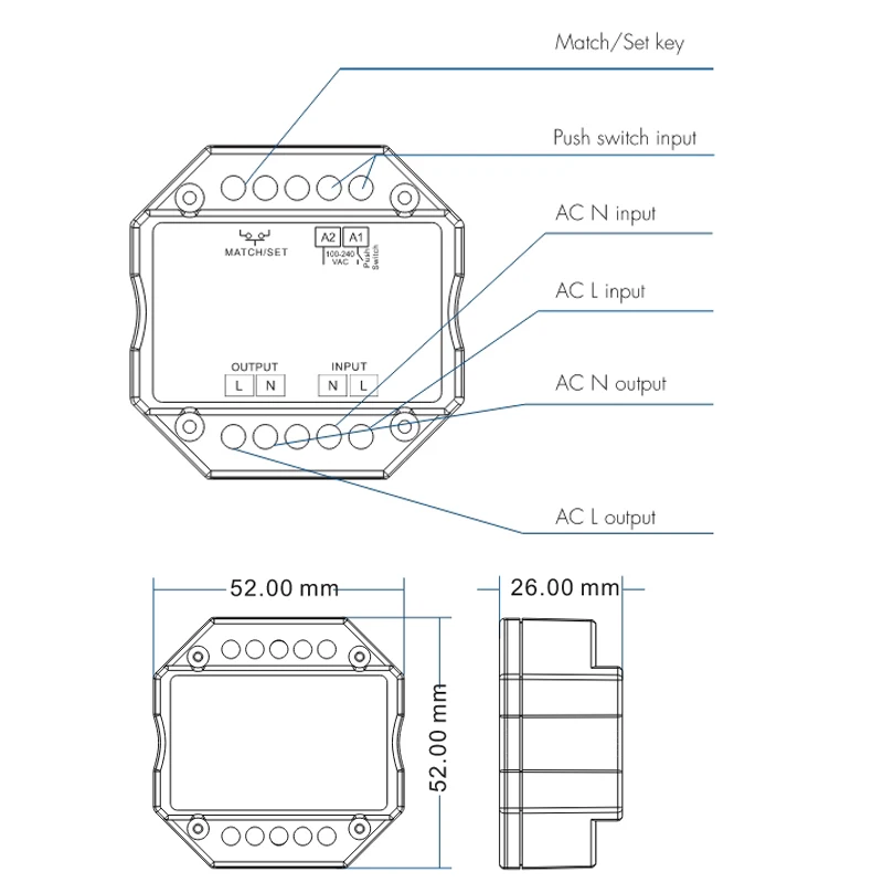 Obrázek 6: SS-B 1.5A rf+push spínač SS-B(WZ) 1CH*1.5A zigbee/rf strčit spínač SS-B(WT) wifi/rf strčit spínač
