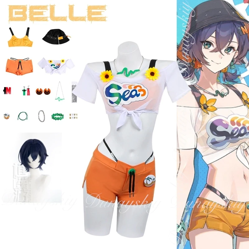 

Zenless Zone Zero Game Belle Cosplay A Cheerful Girl With The Clear Summer Skies Skin And Short Wig Cosplay Costume Full Of Suit