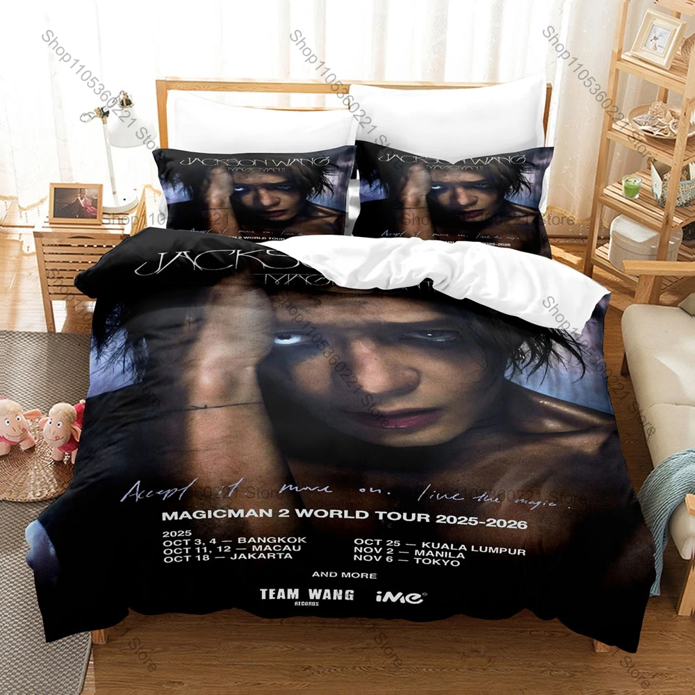 Jackson Wang Printed Bedding Set, Duvet Cover plus 2 Pillowcases, Fashion Star Style Soft Microfiber Textiles