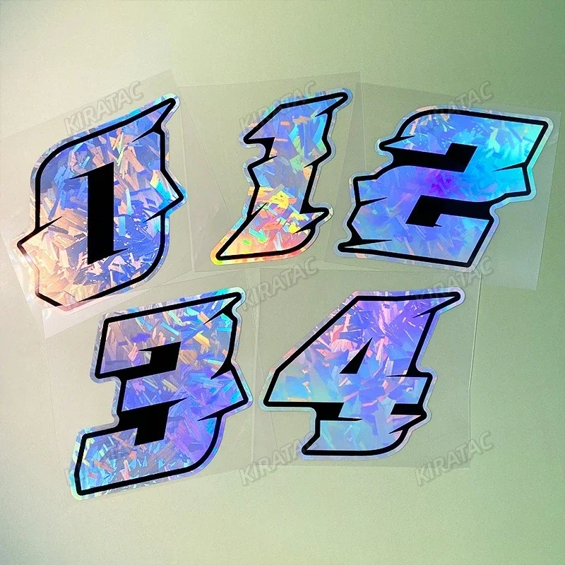 

1 шт. От 0 до 9 арабских цифр, голографические наклейки из углеродного волокна для мотоцикла, водостойкие виниловые наклейки на передний обтекатель мотоцикла, скутера