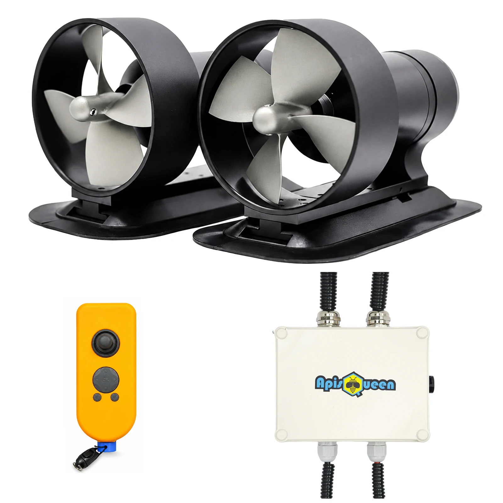 ApisQueen AQ1121 48V Dual Unterwasser-Thruster-Kit 42kg mit Fernbedienung für Kajak, aufblasbares Angelboot, integrierter FOC ESC IP68