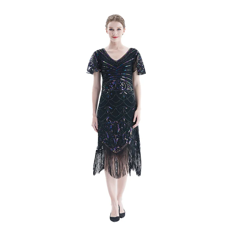 Abito da sera retrò con nappe in rilievo anni '920 fatto a mano con paillettes di grandi dimensioni Dr Vintage Sle speciale Ocn Faion da donna