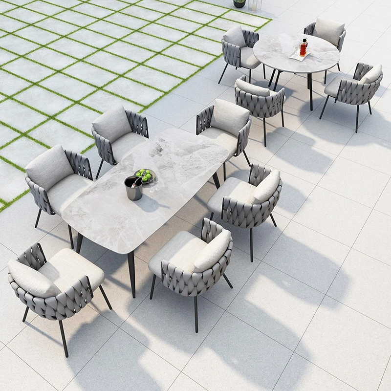 

OutdooTerrace Balcony Outdoor Restaurant Slate Garden Rattan Chair Nordic Table and Chair Mesh Waterproof Square Table Courtyard
