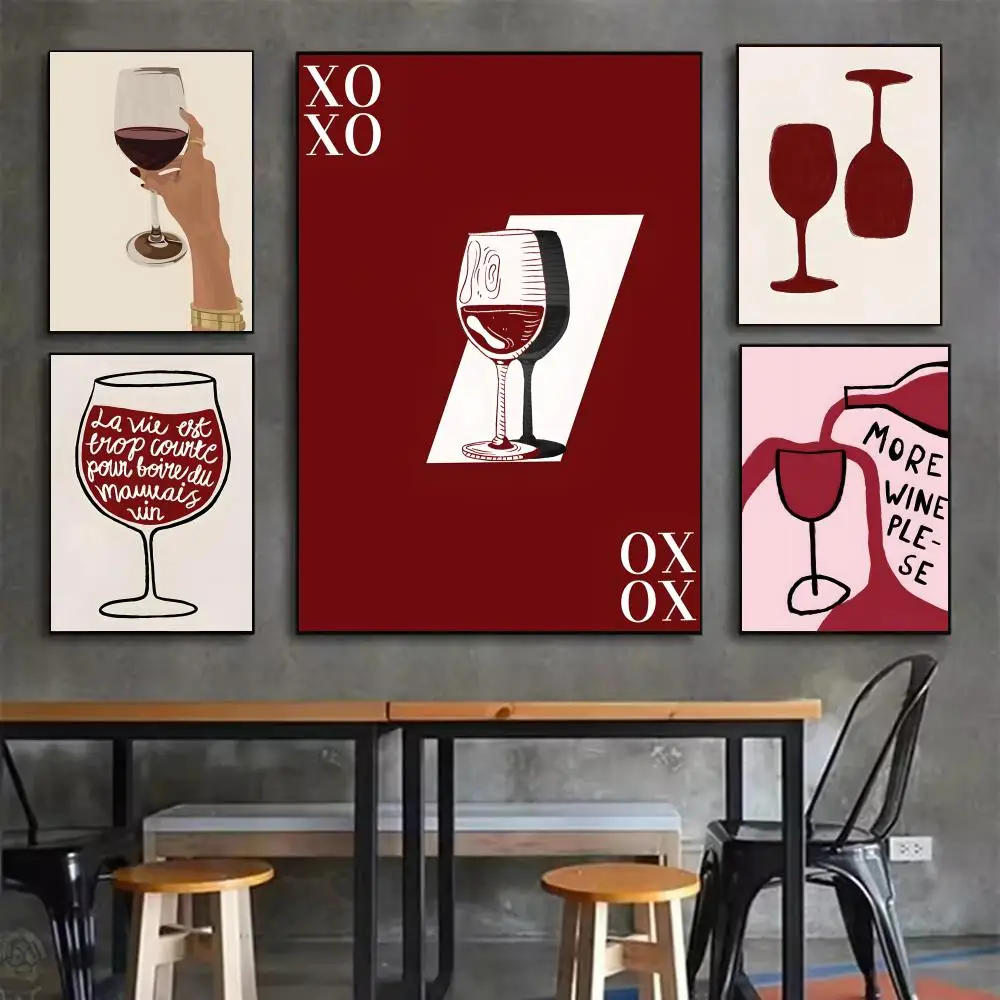 candlelight dinner red wine glass Poster Self-adhesive Art Waterproof Sticker Coffee House Dorm Room Wall Decor