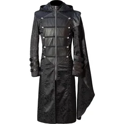 Wepbel Black Stand Collar Retro Coats Leather Punk Halloween Men's Jackets Outwear Steam Retro Outfit Uniform Gothic Cloak Coat