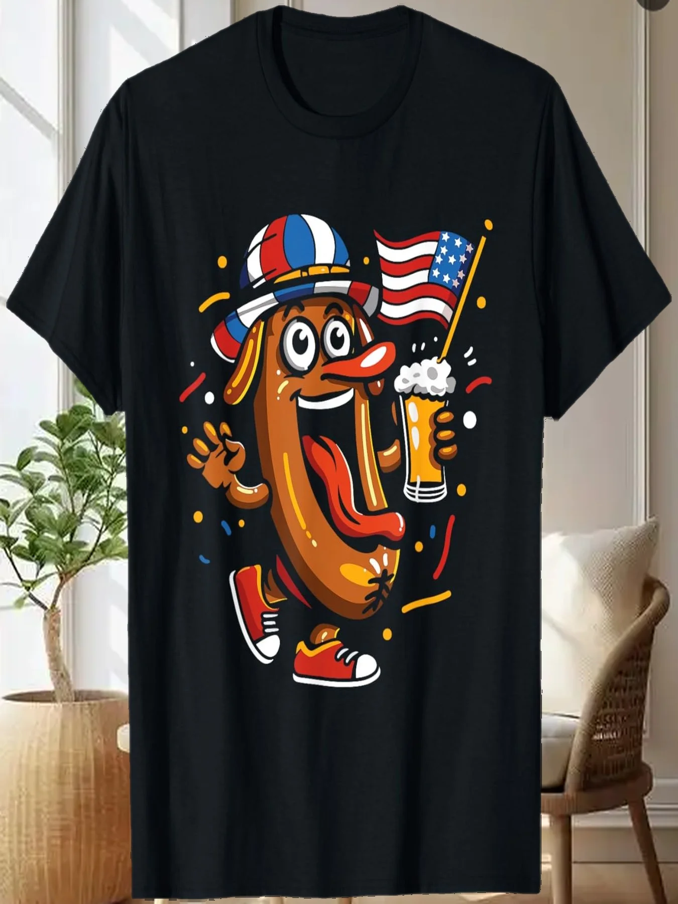 

4 июля хот-дог пиво забавная патриотическая футболка с флагом США