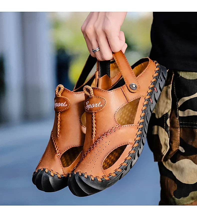 

Мужские сандалии из натуральной кожи, мягкие удобные тапочки, мужская летняя уличная пляжная обувь, дизайнерские мужские сандалии высокого качества, большие размеры